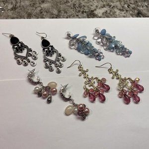 Lot Of 4 Beaded Pierced Earrings Dangle Mix Bead